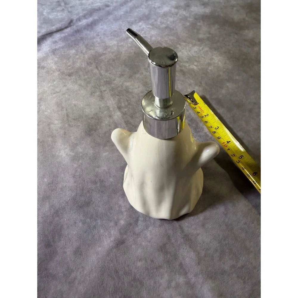Ceramic Ghost Soap Dispenser White Halloween Spooky Decor Silver Pump GH-SPPMP